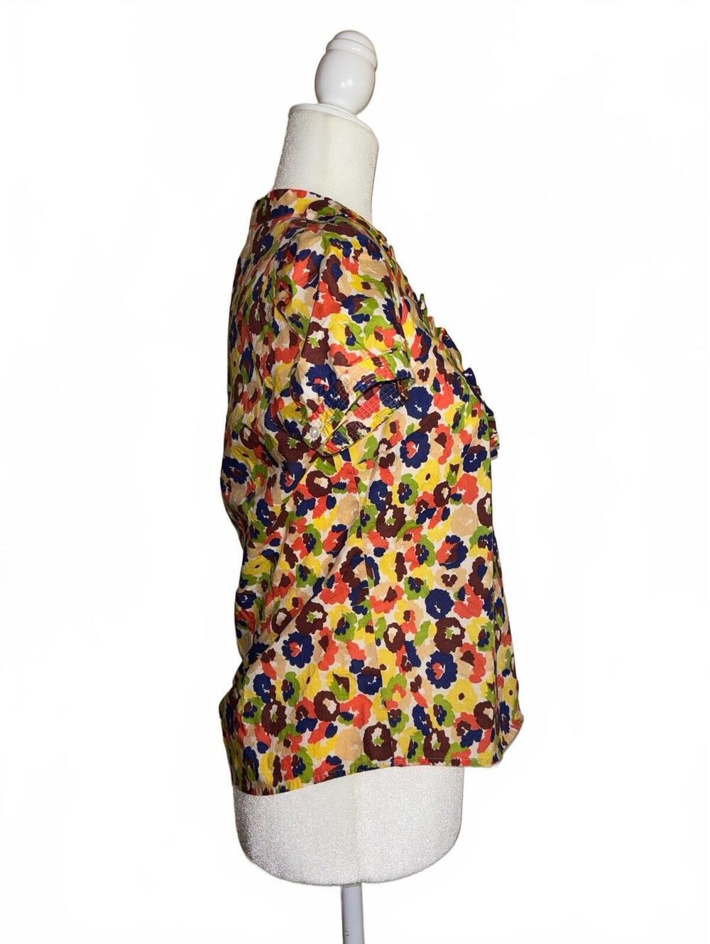 LOFT Vibrant Multicolored Floral Short sleeve Ruffle Blouse - Picture 3 of 8